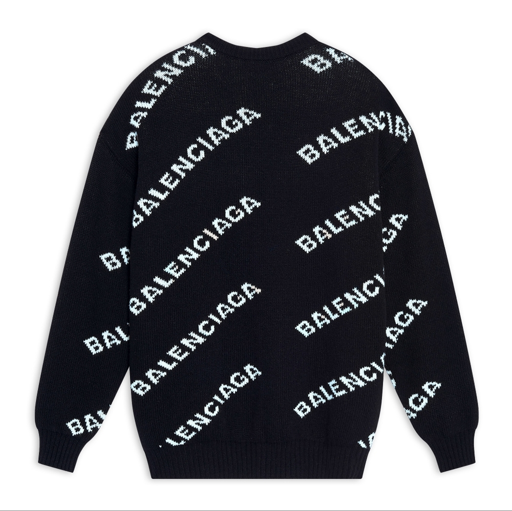 women allover logo sweater in black and white wool knit size XL